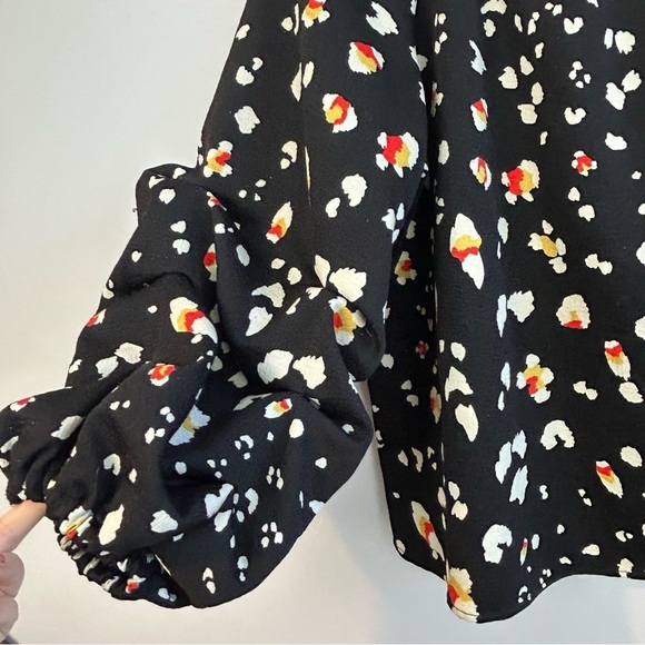 Halogen Black Animal Print Off The Shoulder Ruched Balloon Sleeves Size Small - Picture 8 of 9